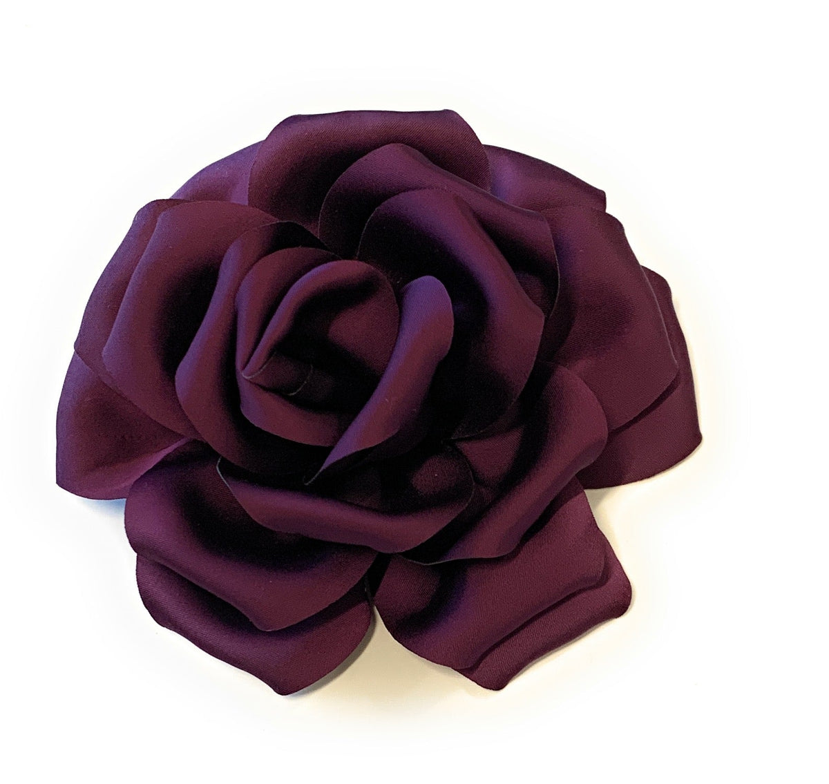 15cm Large Rose Fascinator Corsage Hair Clip and Brooch Pin, Satin Flower, Dark Purple