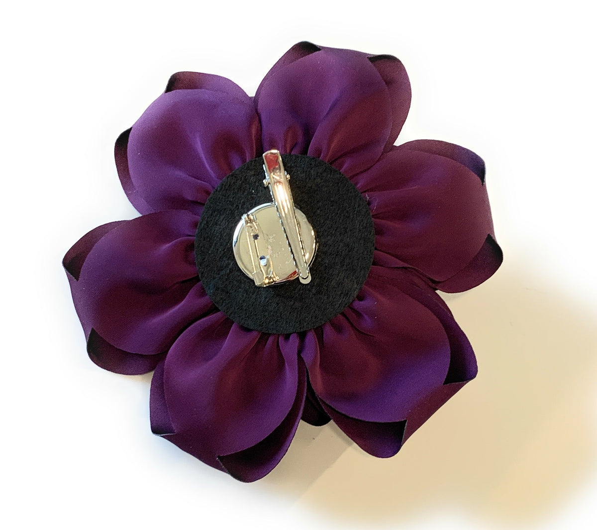 15cm Large Rose Fascinator Corsage Hair Clip and Brooch Pin, Satin Flower, Dark Purple