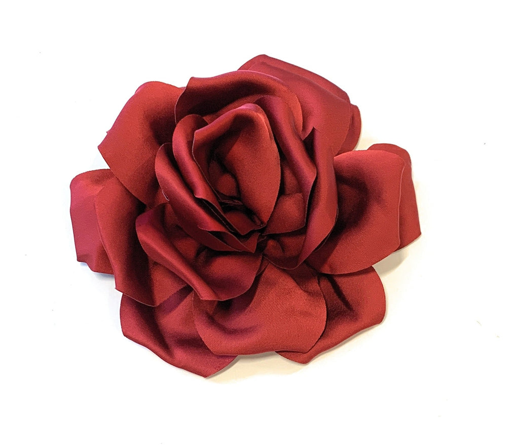 15cm Large Rose Fascinator Corsage Hair Clip and Brooch Pin, Satin Flower, Burgundy