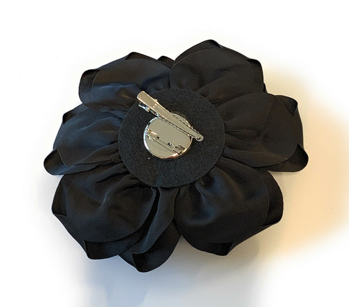 15cm Large Rose Fascinator Corsage Hair Clip and Brooch Pin, Satin Flower, Black