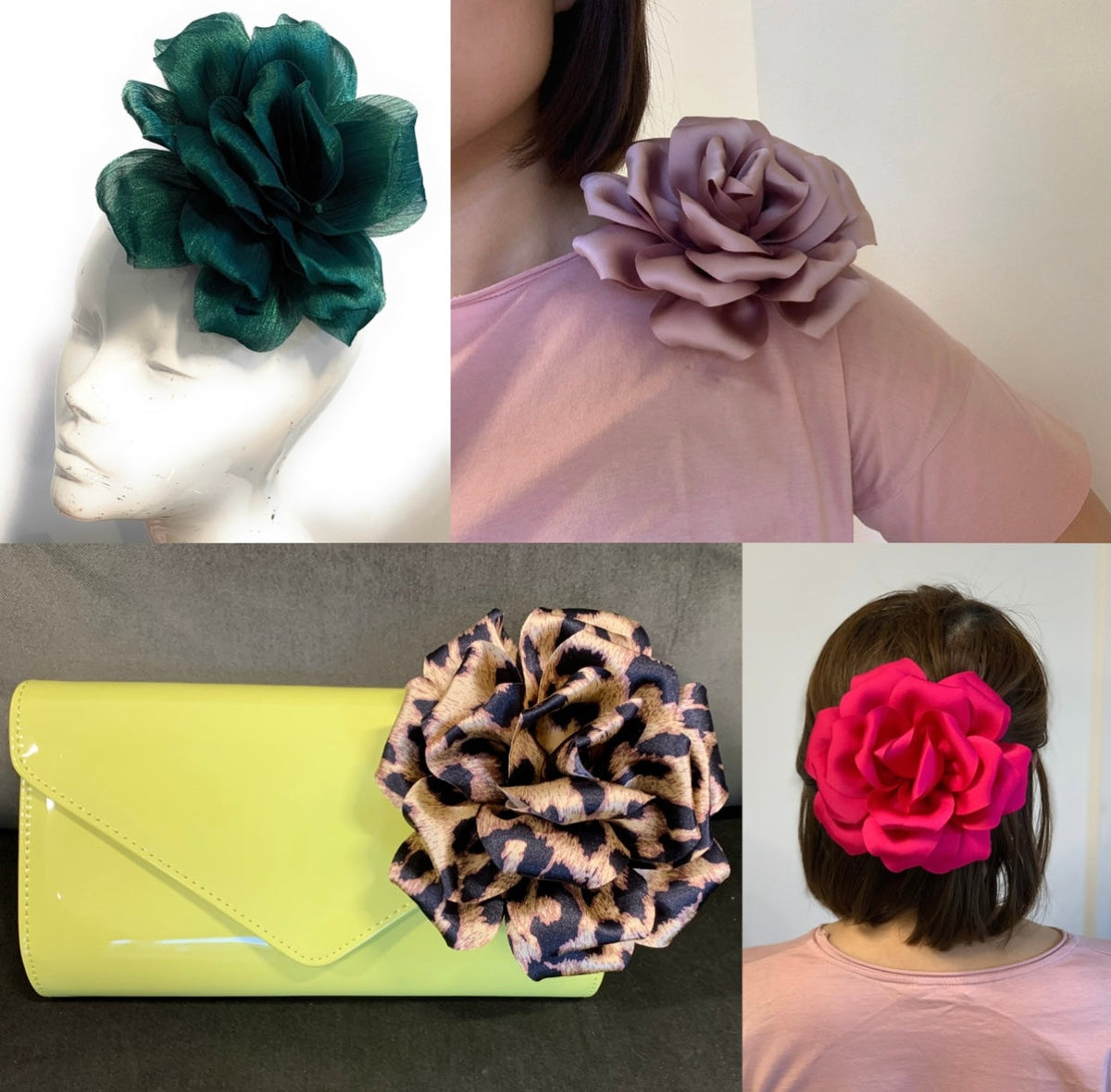 15cm Large Rose Fascinator Corsage Hair Clip and Brooch Pin, Satin Flower, Champagne Gold