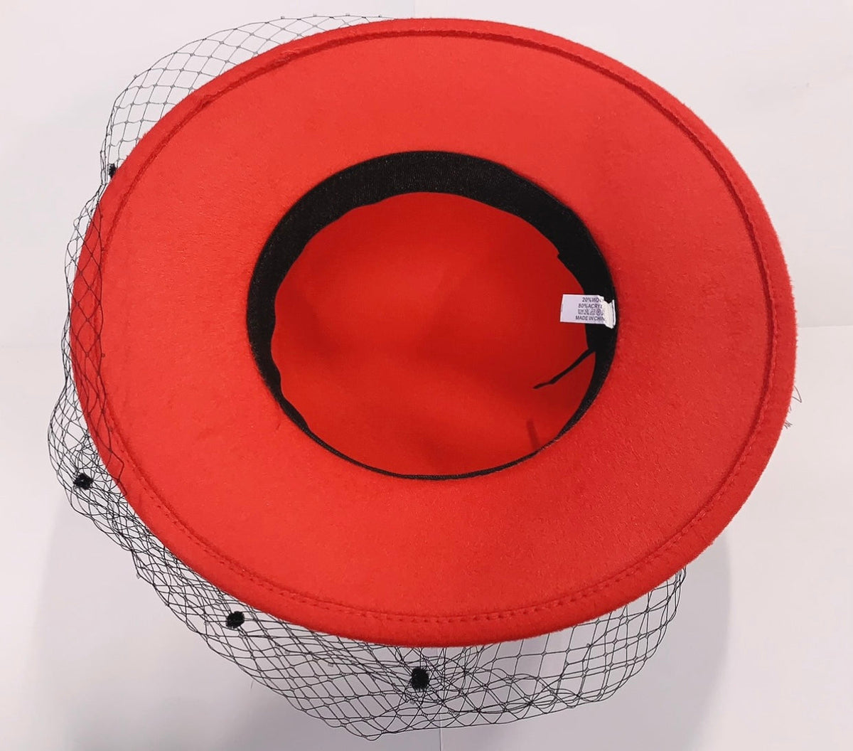 Large Wool Mix Red Brim Fedora with Hat Veil Hatinator Fascinator