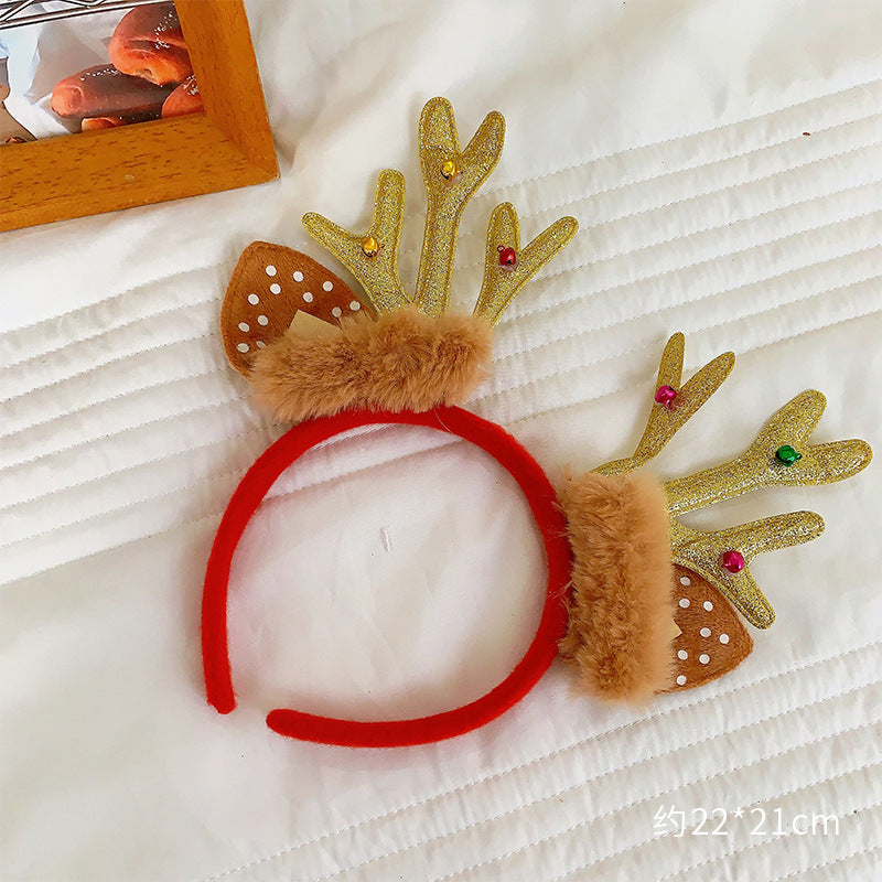 Christmas antler headband female Christmas hairpin headdress holiday dress up gift big bow headband hair accessories headdress