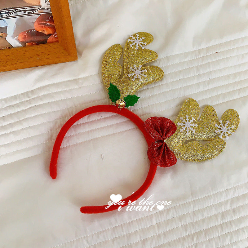 Christmas antler headband female Christmas hairpin headdress holiday dress up gift big bow headband hair accessories headdress