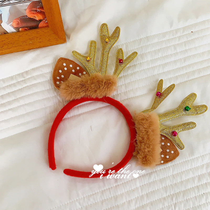 Christmas antler headband female Christmas hairpin headdress holiday dress up gift big bow headband hair accessories headdress