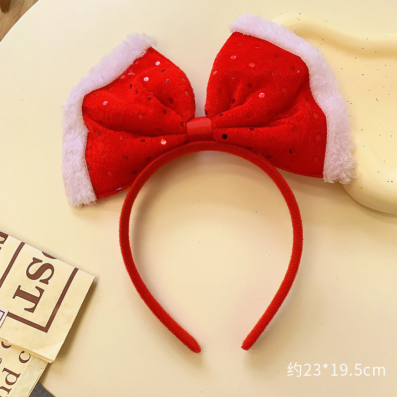 Christmas antler headband female Christmas hairpin headdress holiday dress up gift big bow headband hair accessories headdress