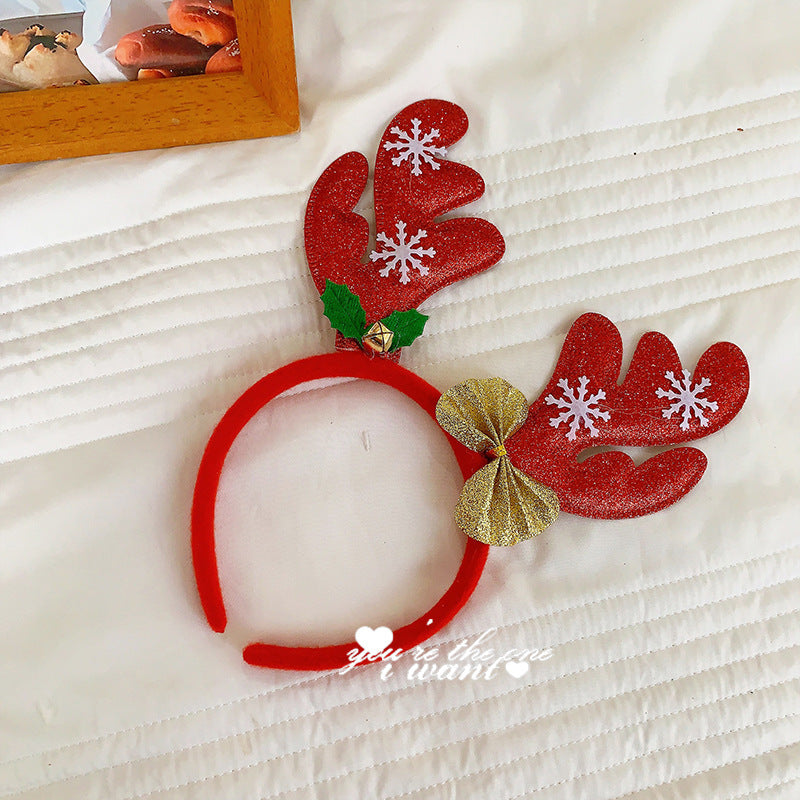 Christmas antler headband female Christmas hairpin headdress holiday dress up gift big bow headband hair accessories headdress