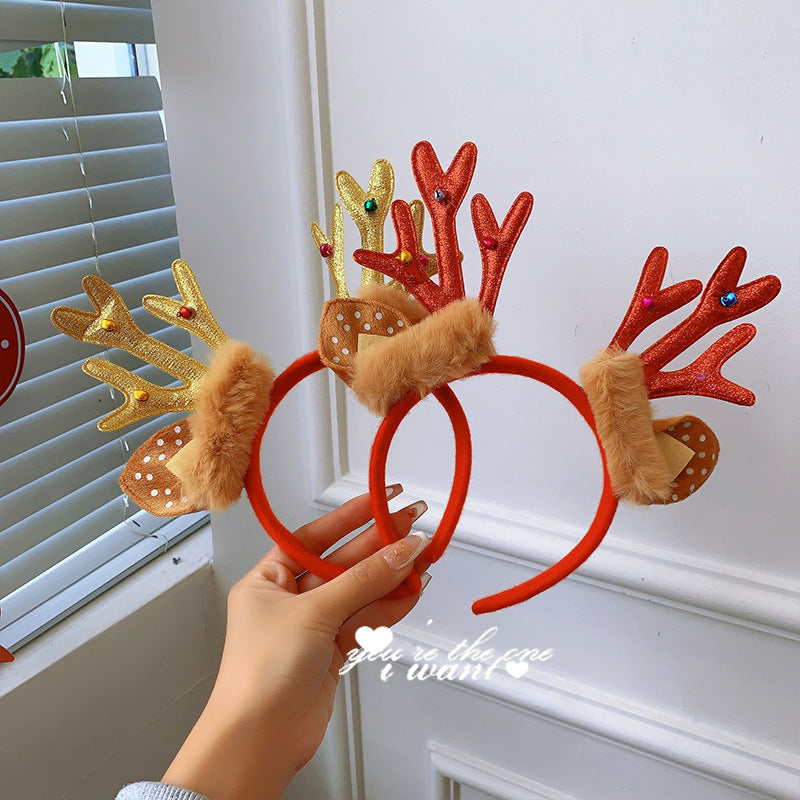Christmas antler headband female Christmas hairpin headdress holiday dress up gift big bow headband hair accessories headdress