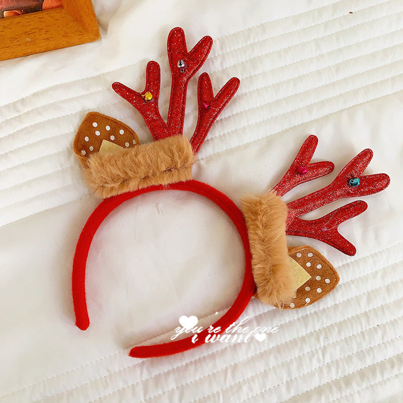 Christmas antler headband female Christmas hairpin headdress holiday dress up gift big bow headband hair accessories headdress