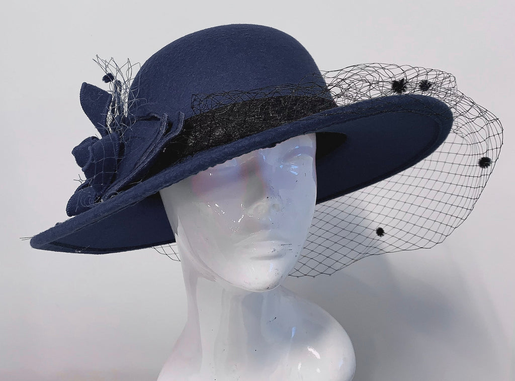Formal Wool Fedora Hat with Birdcage Veil