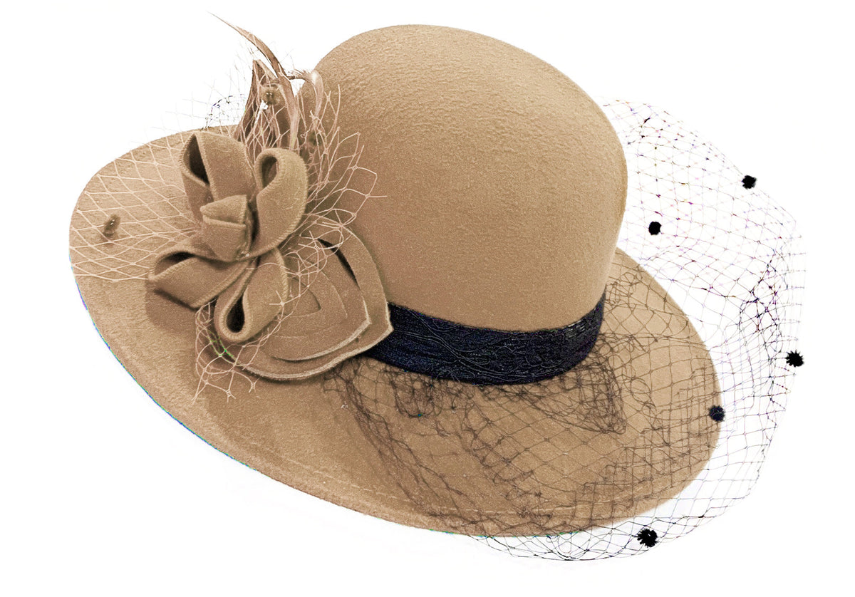 Formal Wool Fedora Hat with Birdcage Veil