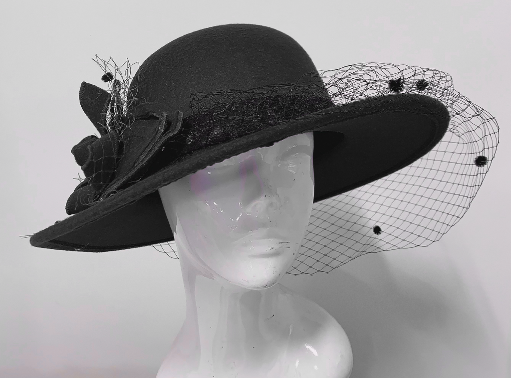 Formal Wool Fedora Hat with Birdcage Veil