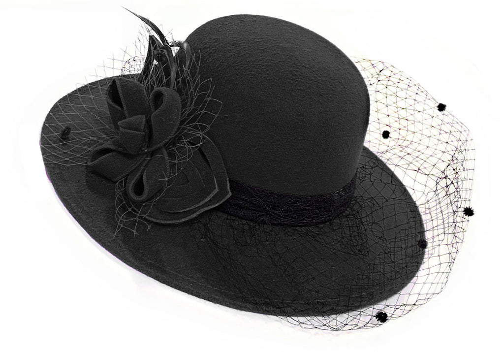 Formal Wool Fedora Hat with Birdcage Veil