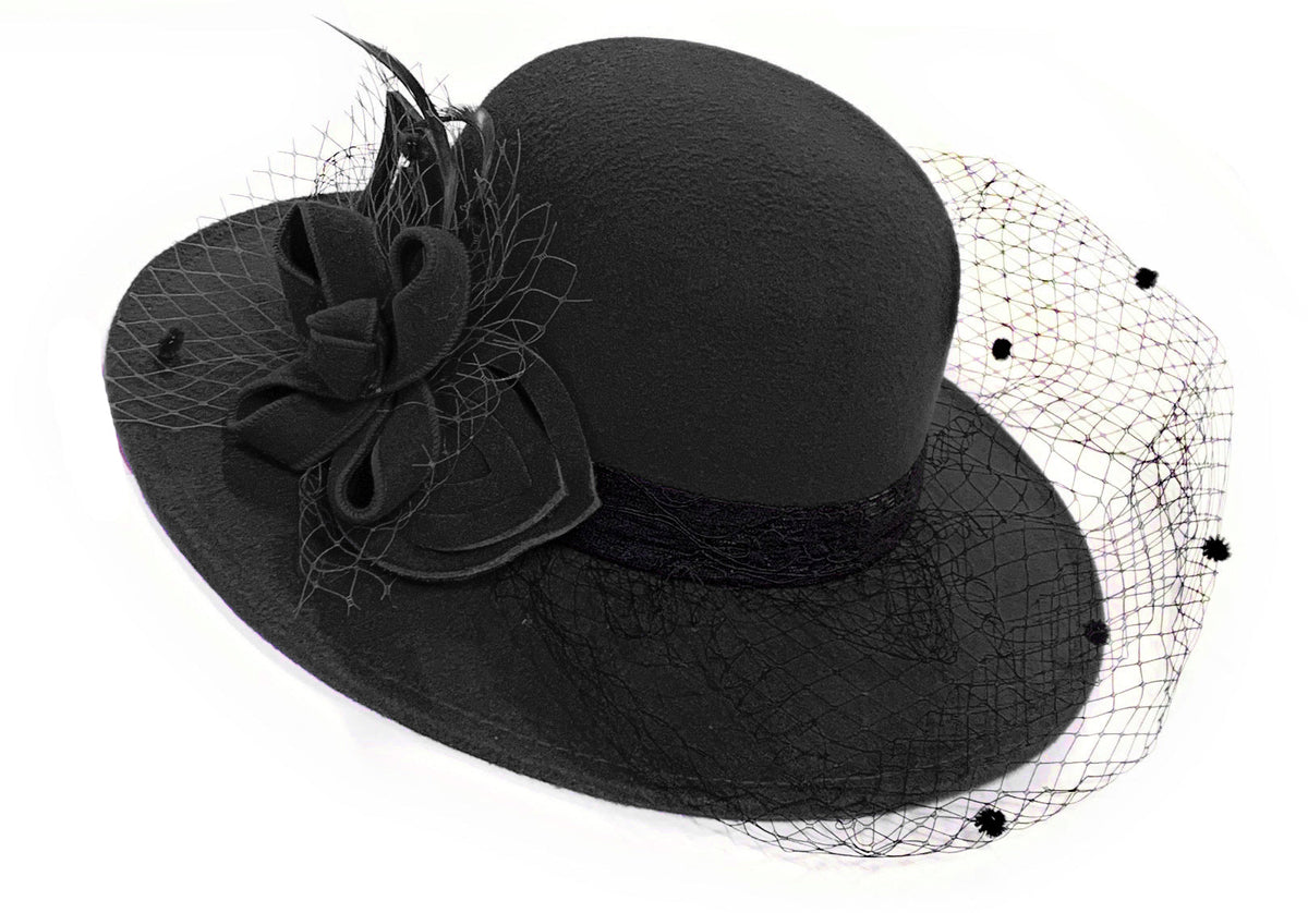 Formal Wool Fedora Hat with Birdcage Veil