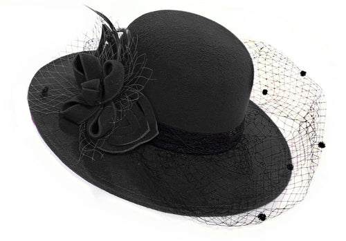 Formal Wool Fedora Hat with Birdcage Veil