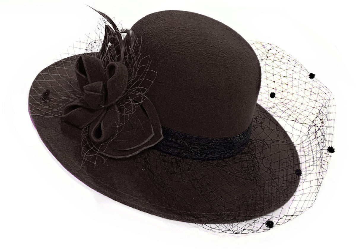 Formal Wool Fedora Hat with Birdcage Veil