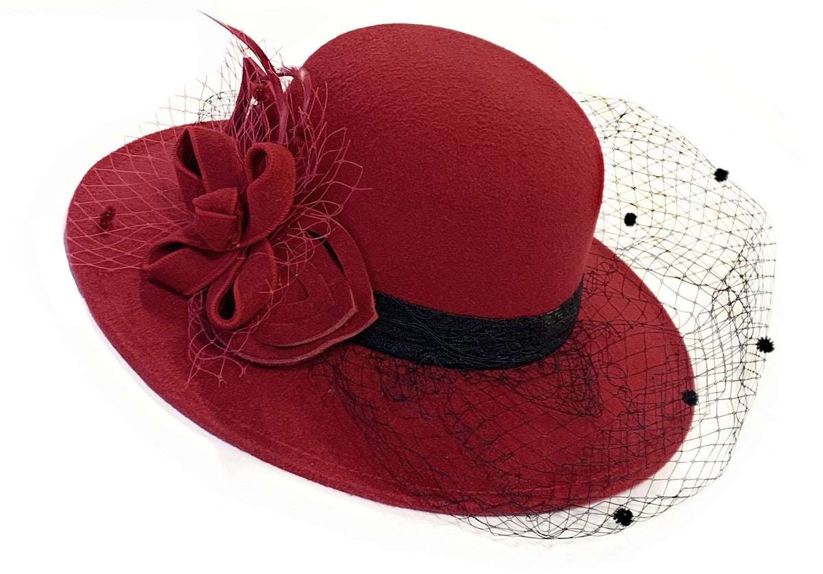 Formal Wool Fedora Hat with Birdcage Veil
