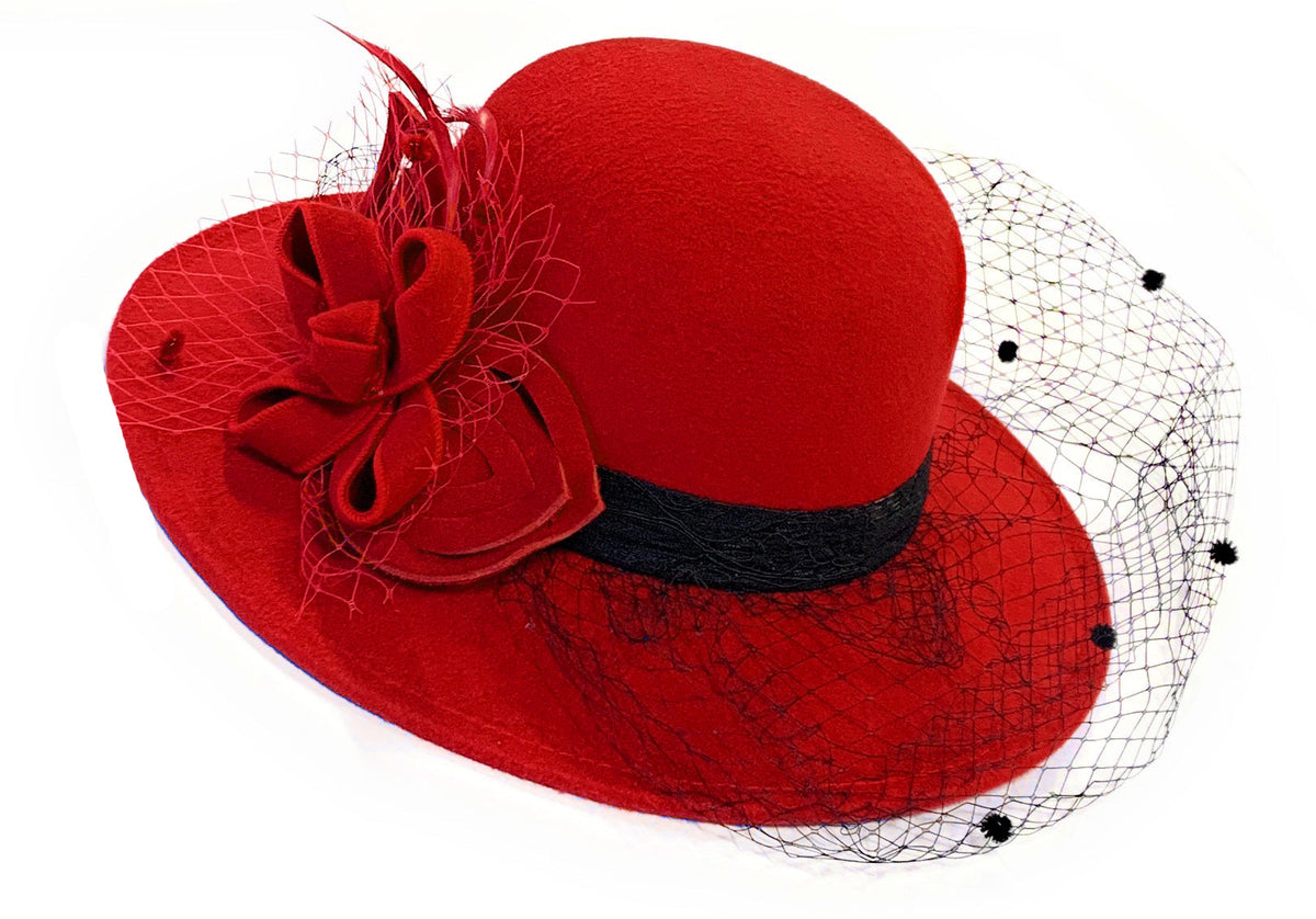 Formal Wool Fedora Hat with Birdcage Veil