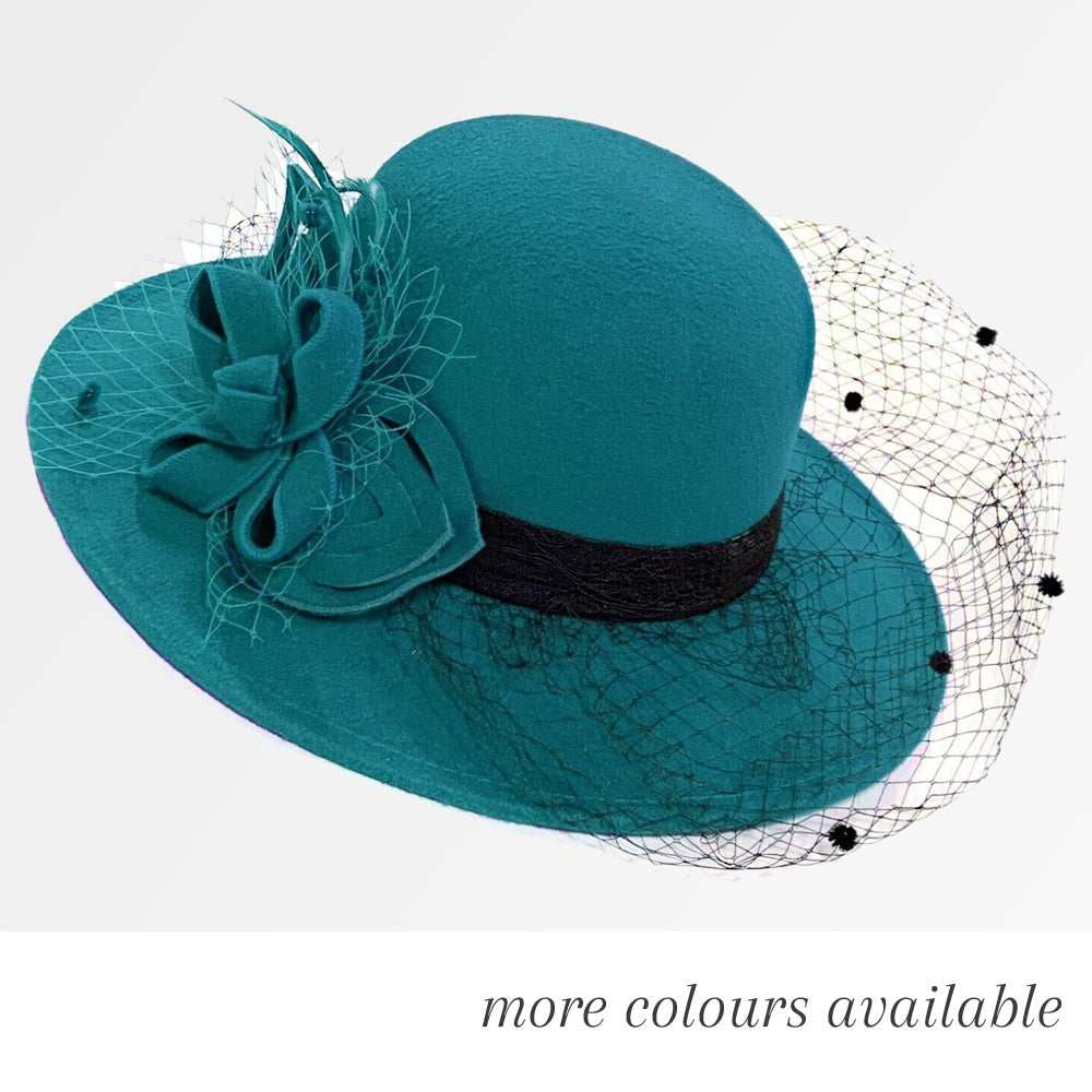 Formal Wool Fedora Hat with Birdcage Veil
