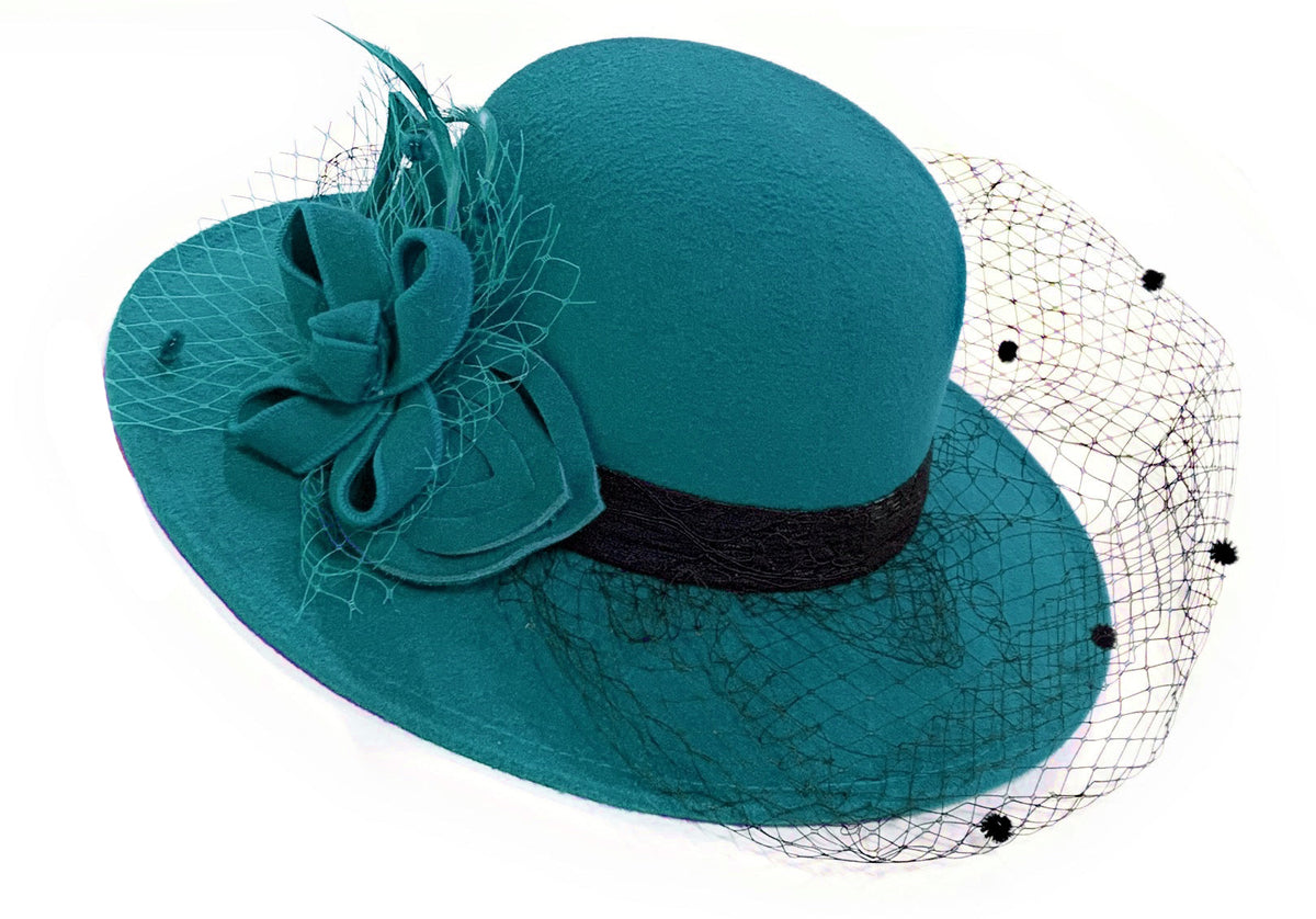 Formal Wool Fedora Hat with Birdcage Veil