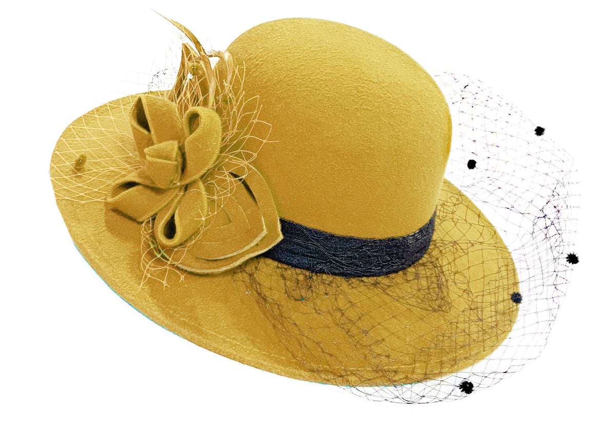 Formal Wool Fedora Hat with Birdcage Veil